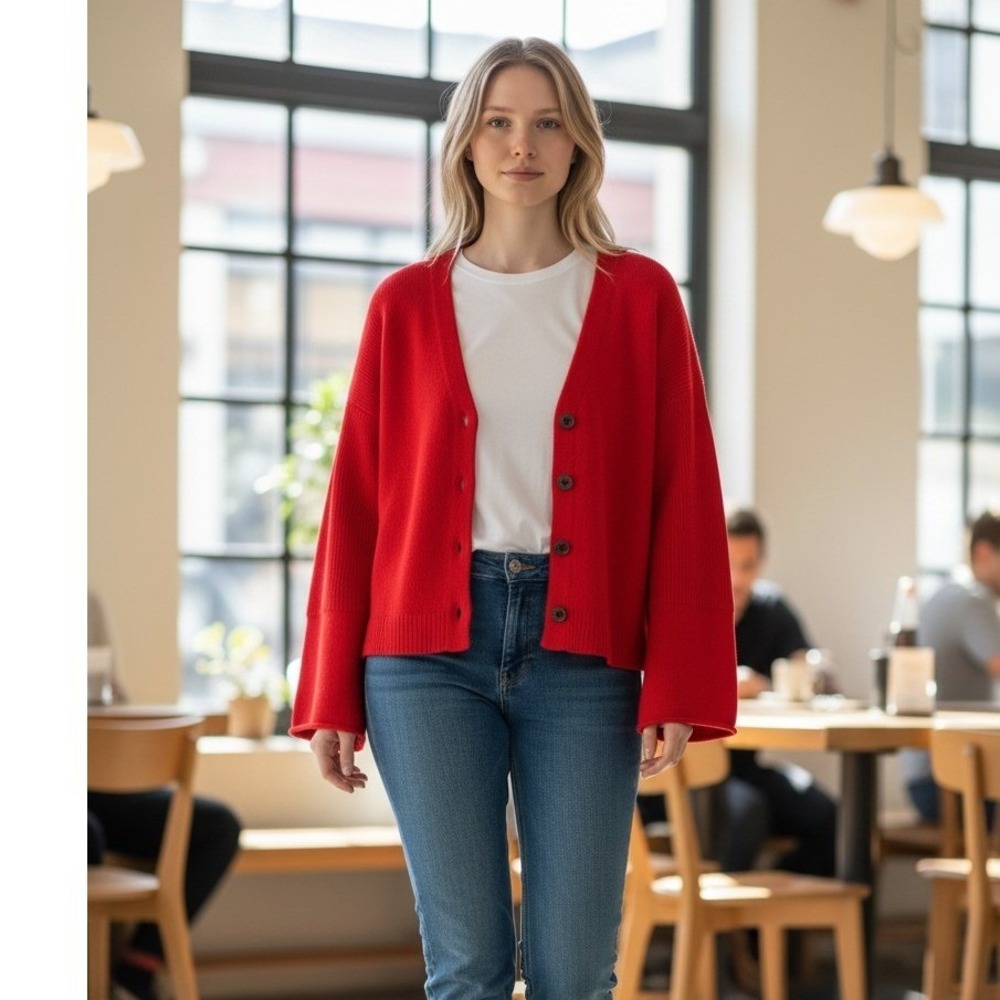 Moth Anthropologie Cardigan Womens Large Red Bell Sleeve Button Up Sweater